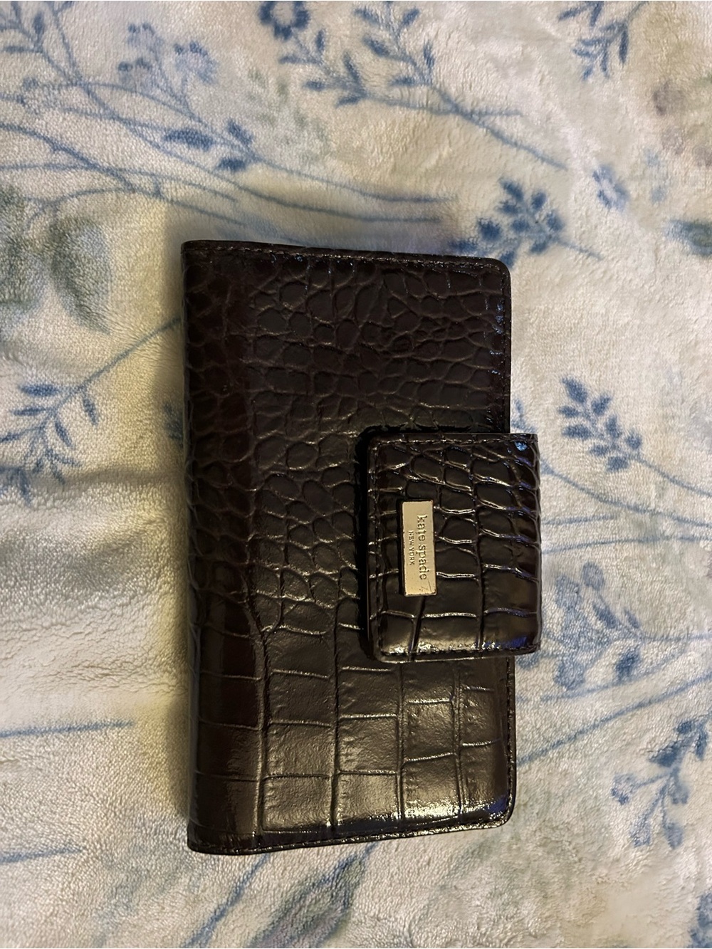 kate spade Brown Croc-Embossed Wallet with Snap Closure
